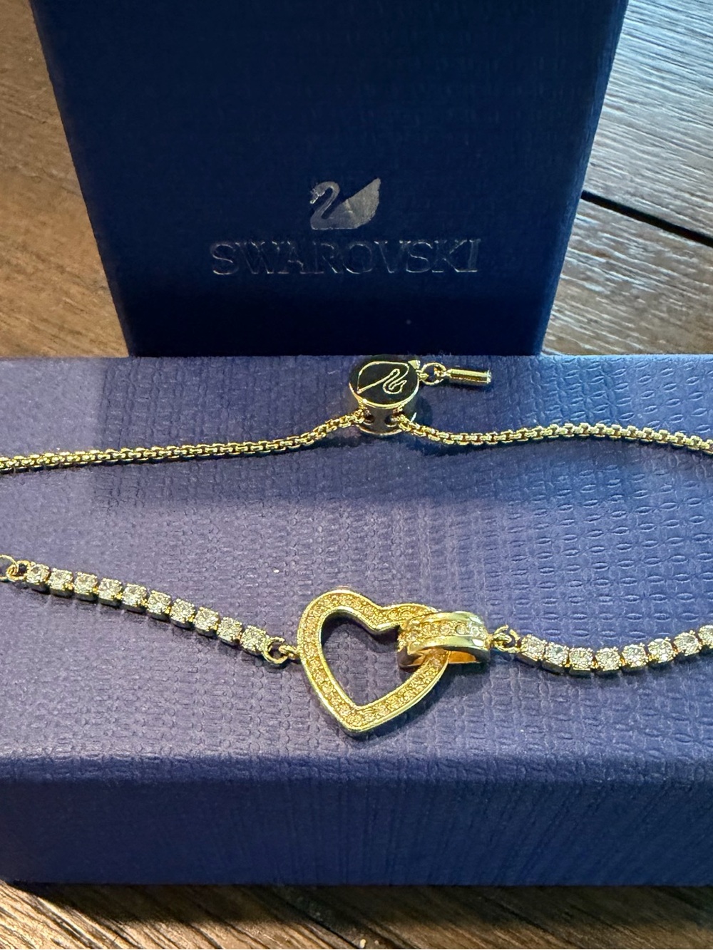 Swarovski Gold Heart Crystal Necklace with Clear Stones